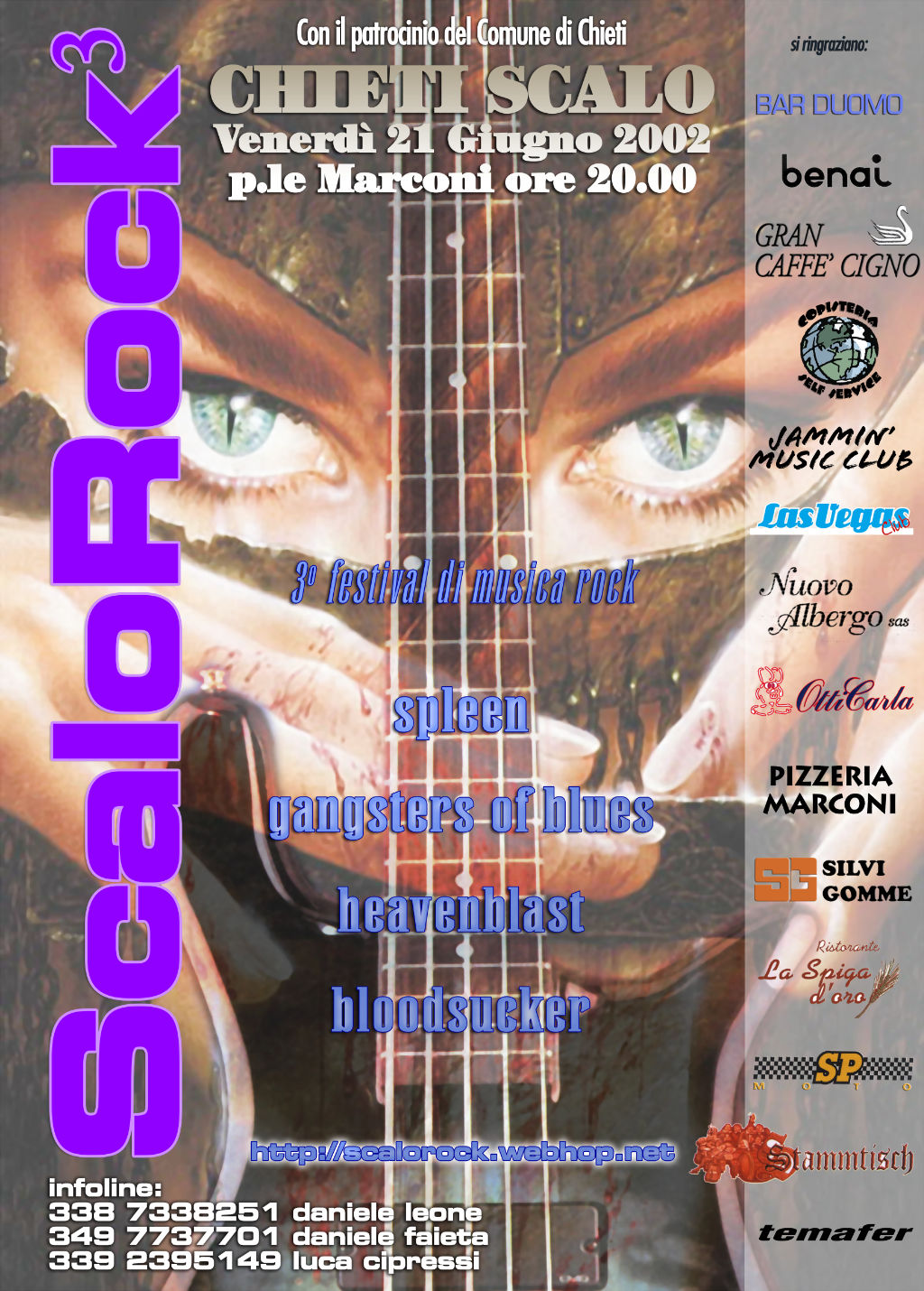 A recovered VHS-C document from SCALOROCK 3, the 2002 Chieti Scalo rock evening held in Piazzale Guglielmo Marconi with Spleen, Gangsters of Blues, Heavenblast and Bloodsucker. /video-scalorock-3-chieti-scalo/scalorock3-locandina.jpg